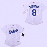 Women Dodgers 8 Manny Machado White Cool Base Jersey,baseball caps,new era cap wholesale,wholesale hats